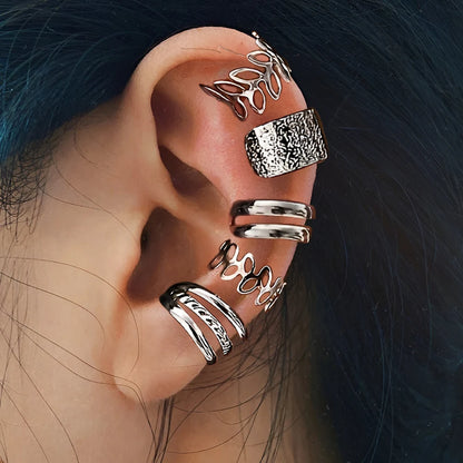 Set de 5 Ear Cuffs Minimalistas – Clips de Oreja en Aleación para Mujer, Sin Agujeros, Estilo Moderno