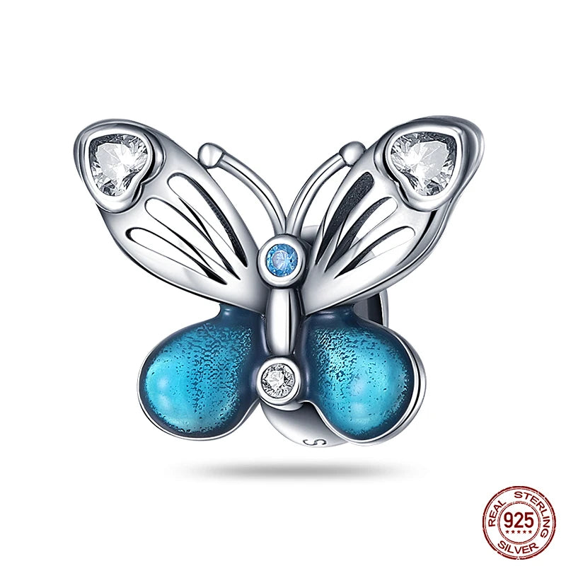 100% 925 Sterling Silver Creative Blue Luminous Firefly Charms Pendants Fit Qikaola 925 Original Bracelets DIY Birthday Jewelry