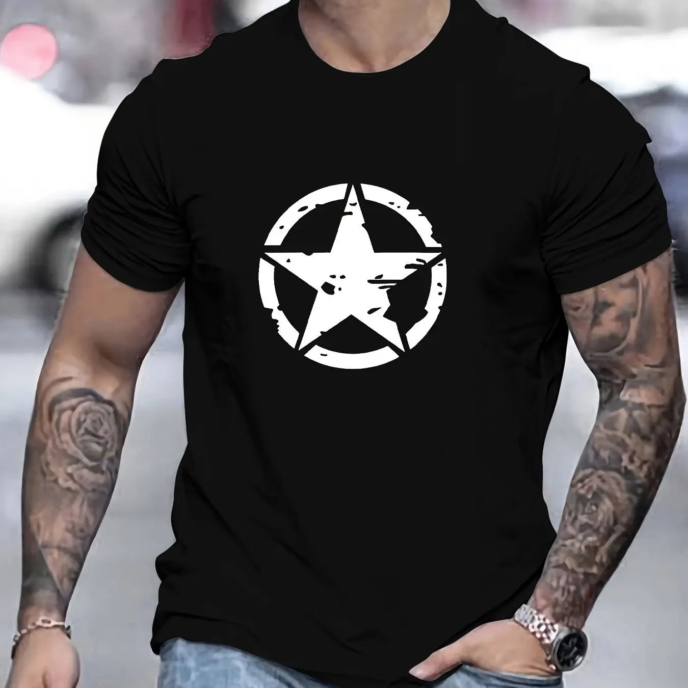 Camiseta Oversize de Algodón 100% para Hombre | Estampado Estrella, Casual y Deportiva de Verano