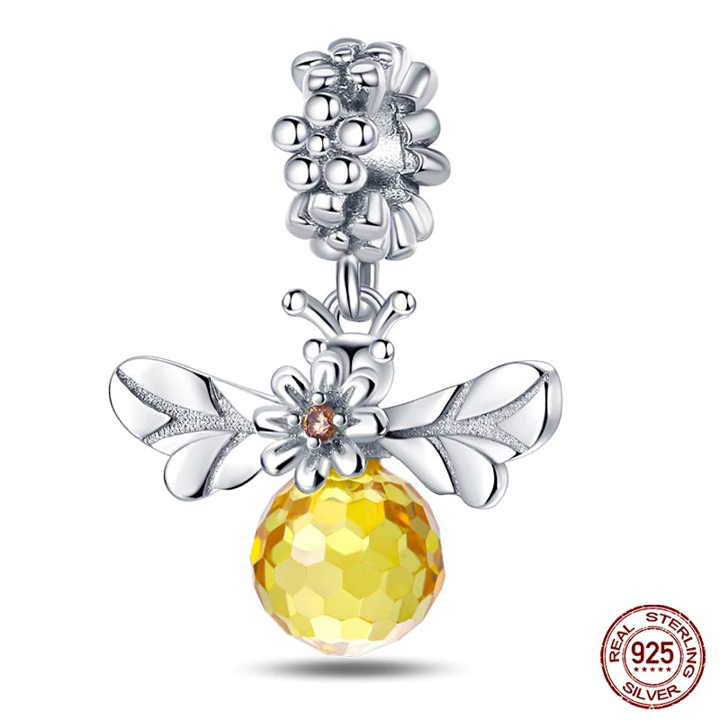 Charm de Plata S925 Mariquita de Siete Puntos y Trébol de la Suerte – Abalorio Colorido y Brillante para Pulseras Originales