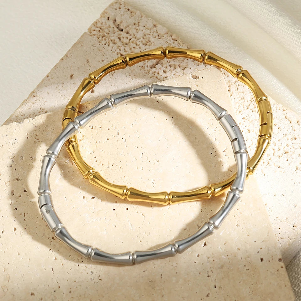 Pulsera de Acero Inoxidable Bambú para Mujer y Hombre - Diseño Elegante en Oro y Plata