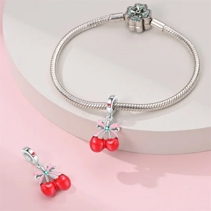 Charms de Plata 925 Frutas (Fresa, Cereza, Manzana y Aguacate) – Abalorios Coloridos para Pulseras Originales