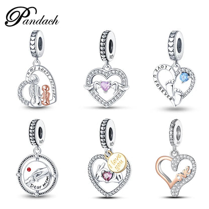 Charm Corazón Mamá e Hija en Plata 925 – Colgante Clásico para Pulseras Tipo Pandora, Regalo Día de la Madre