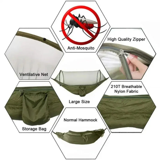Hamaca de Camping con Mosquitera – Ligero de Tela Paracaídas 250x120 cm
