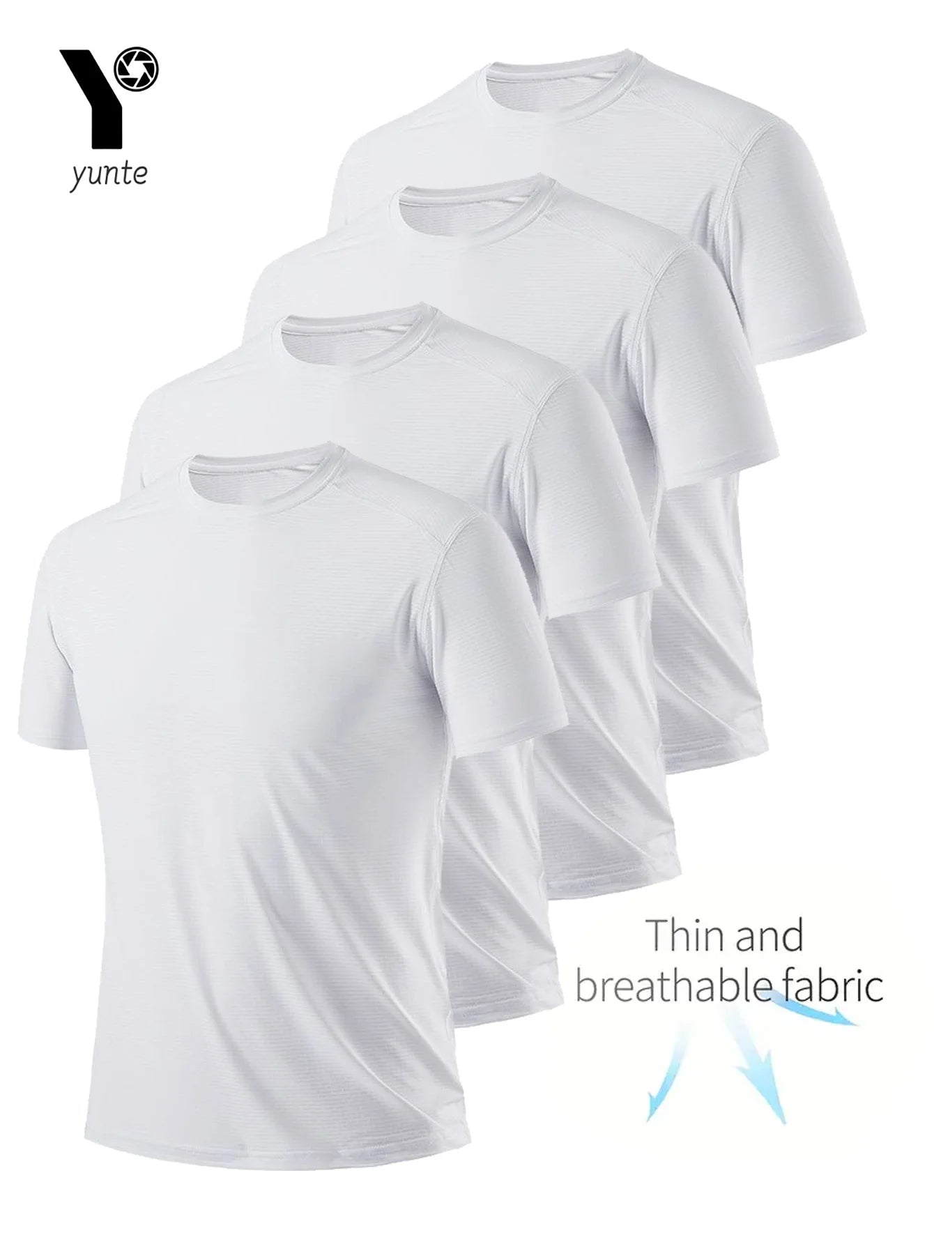 Pack de 4 Camisetas de Hombre – Cuello Redondo, Ultra Ligeras, Secado Rápido, Transpirables y Absorbentes, Fitness, Gym y Running