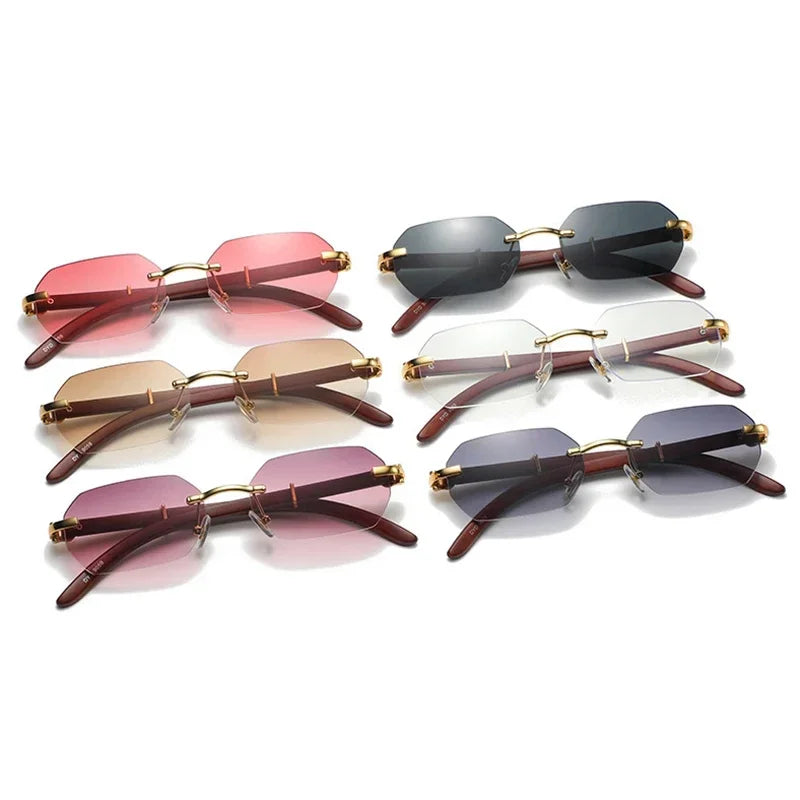 Gafas de Sol Sin Montura Unisex | Rectangulares Retro con Patas de Madera UV400