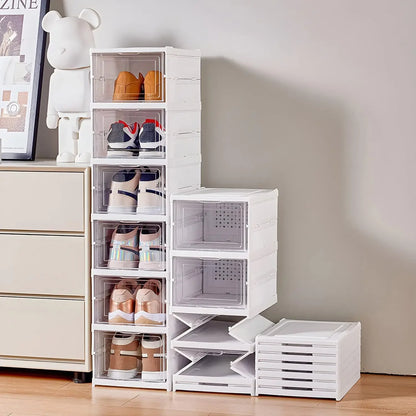 Organizador de Zapatos Plegable 3/6 Niveles – Caja Transparente Apilable y Antipolvo | Mueble Zapatero de Plástico