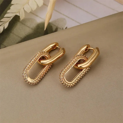 Aretes Geométricos con Brillantes – Pendientes Elípticos de Doble Aro para Mujer, Joyería Elegante de Fiesta