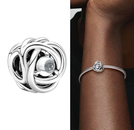 Charm Corazón con Piedras de Nacimiento en Plata 925 – Abalorios Eternity para Pulseras Originales Mujer