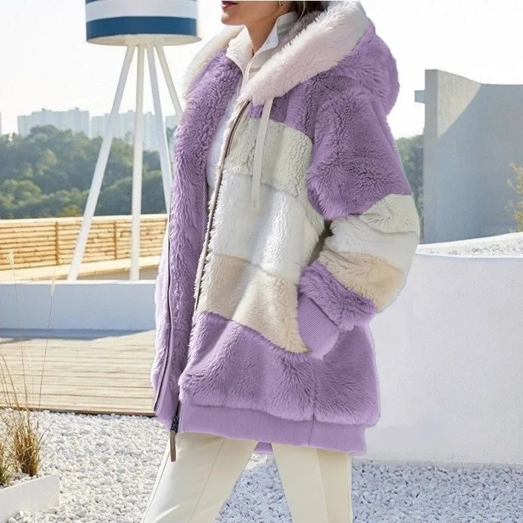 Chaqueta Oversize Mujer con Capucha y Bolsillos | Abrigo Streetwear Felpa Cálida Otoño Invierno