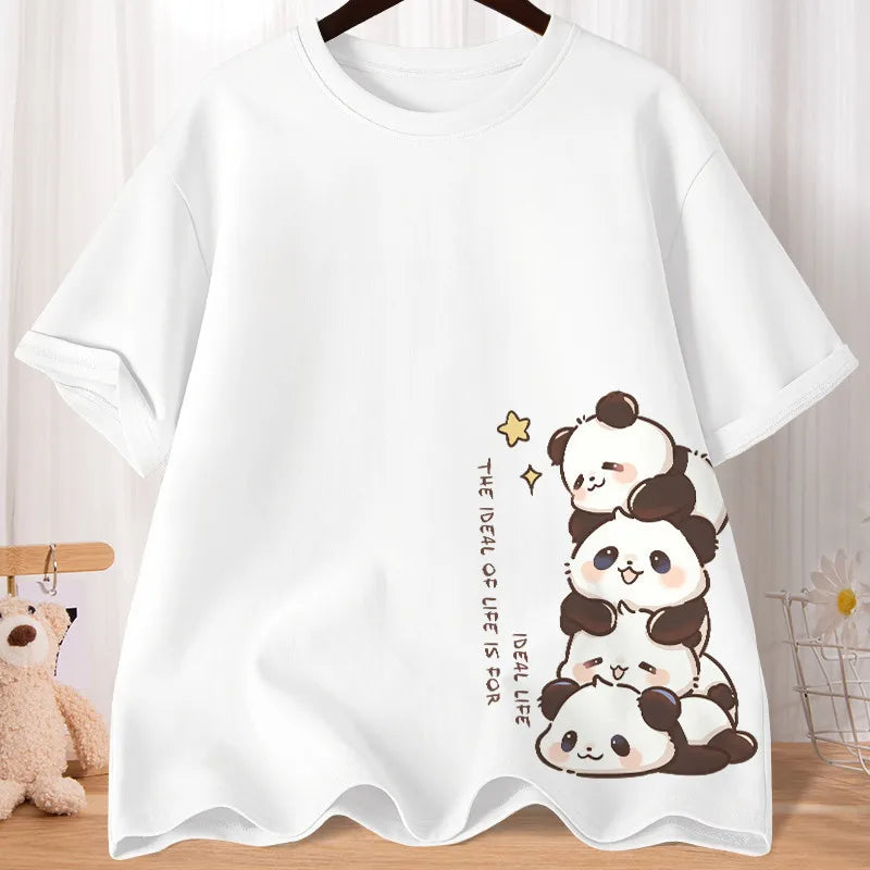 Camiseta Oversize Mujer Verano | Estampado Panda Tierno Casual Suave