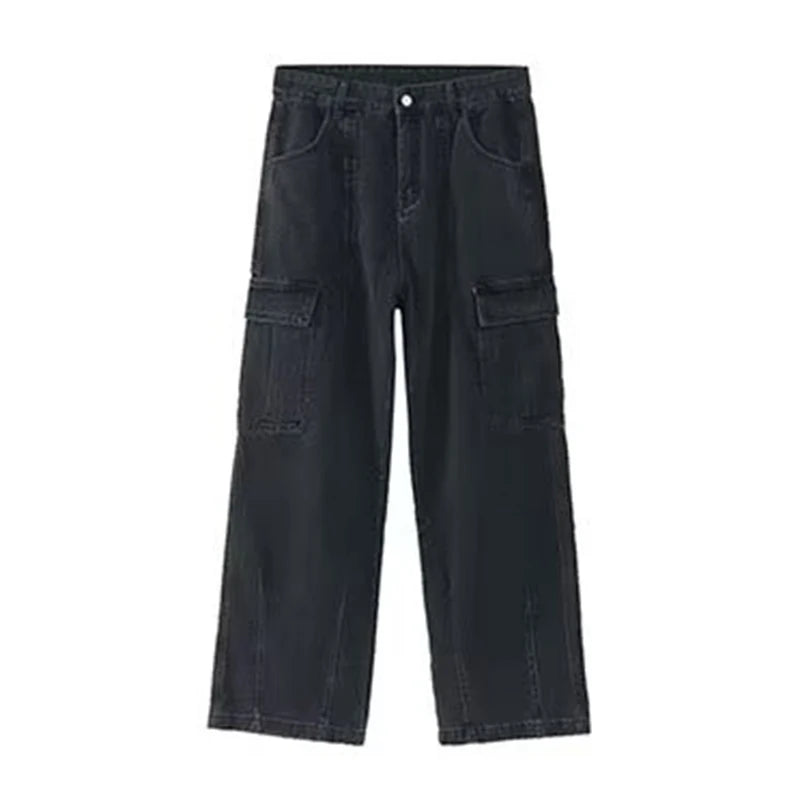 Jeans Cargo Baggy Oversize Hombre | Pantalones Vaqueros Streetwear Hip Hop Harajuku Pierna Recta Negro Azul