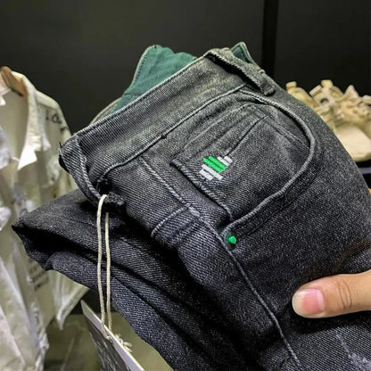 Jeans Slim Hombre Estilo Coreano con Estampado | Pantalón Vaquero Streetwear de Lujo Primavera Otoño