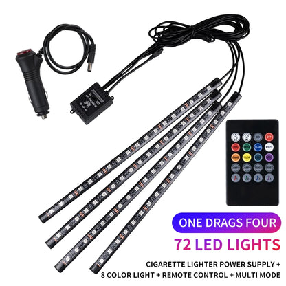 Kit de Luces LED Neón RGB para Interior de Coche | Tiras Decorativas con Control Remoto, App y Modo Música
