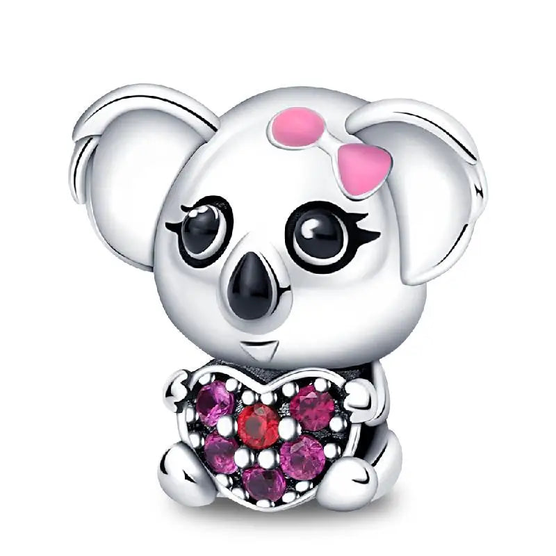 Charm Mascotas y Animales en Plata 925 – Gatito, Perrito y Oveja con Circonitas de Colores | Compatible Pulsera Pandora