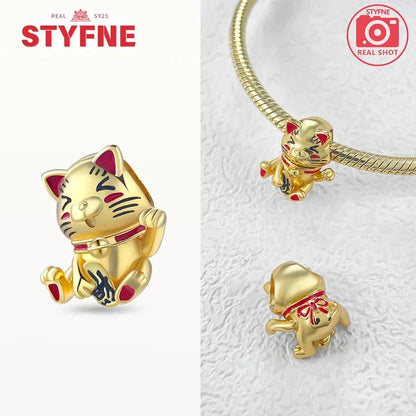 Charm dragón chino y gato en plata 925 – Abalorio clásico para pulsera tipo Pandora, joyería DIY elegante para mujer