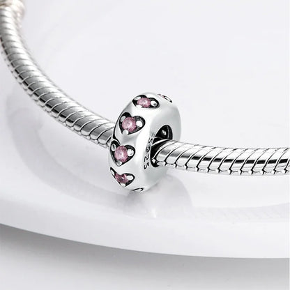 Charm separador redondo plata 925 con circonitas de colores – Compatible Pandora, joyería DIY elegante