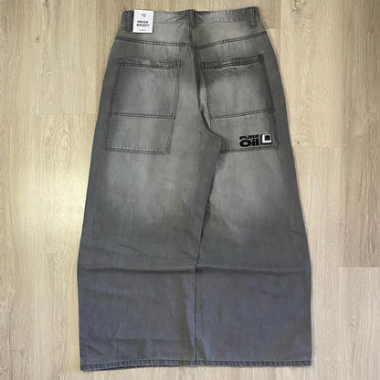 Jeans Baggy Bordados Hombre | Pantalones Oversize Y2K Hip Hop Streetwear Harajuku Cintura Alta Pierna Ancha