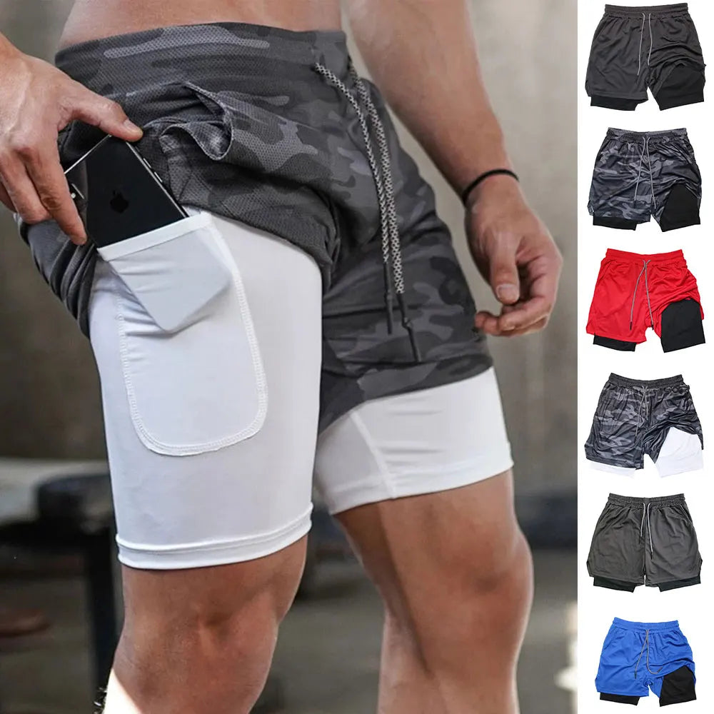Shorts Deportivos 2 en 1 para Hombre – Gym, Fitness y Running con Compresión, Secado Rápido y Estiramiento