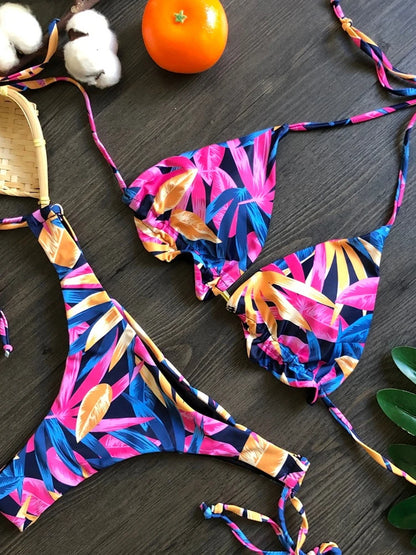 RUOTONGSEPT Micro Bikini Mujer | Estampado Plumas Bandage Brasileño Sexy