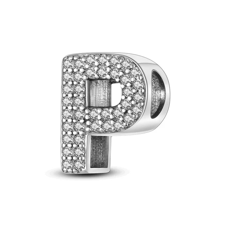 Charm letra alfabeto A-Z con circonias rosas en plata 925 – Abalorio elegante para pulseras tipo Pandora, joyería DIY personalizada