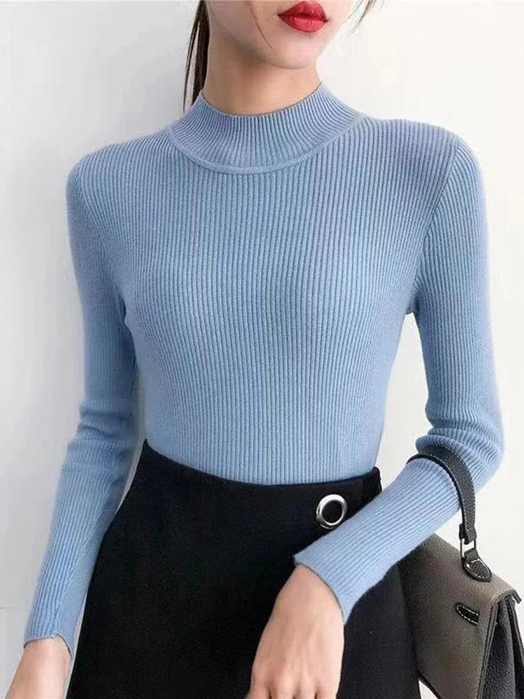 Suéter Cuello Alto Mujer Otoño Invierno | Suéter Tejido Básico Casual Ajustado Estilo Coreano