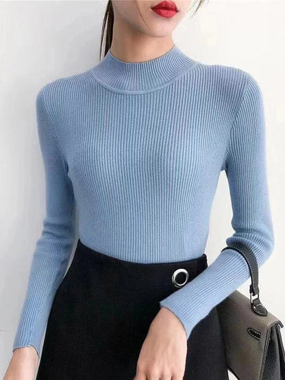 Suéter Cuello Alto Mujer Otoño Invierno | Suéter Tejido Básico Casual Ajustado Estilo Coreano