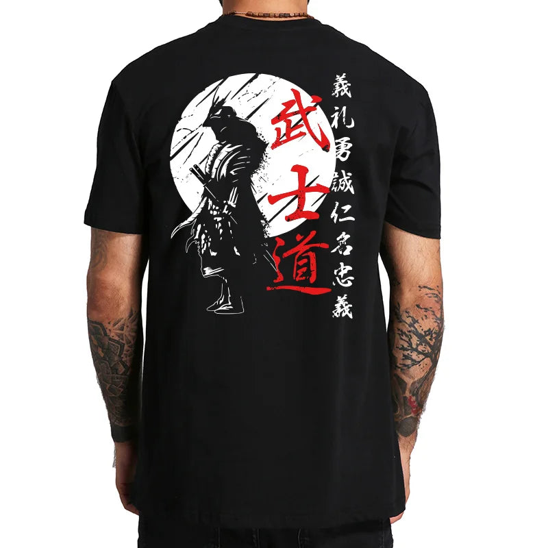 Camiseta Oversize “Japan Samurai Spirit” – T-shirt Estilo Japonés con Estampado Trasero, 100% Algodón, Casual para Hombre