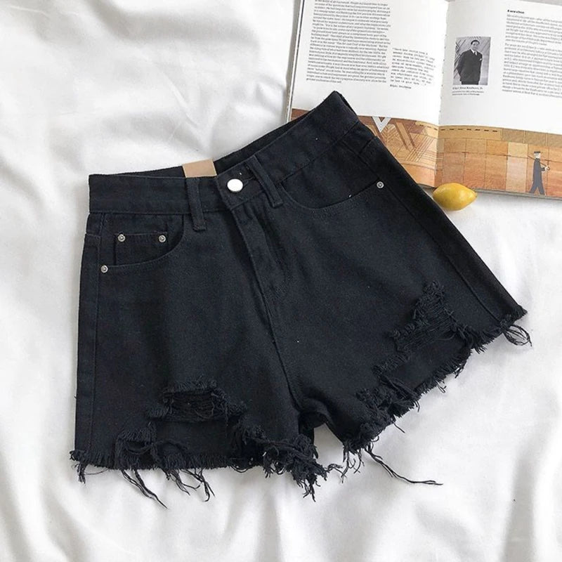 Shorts Vaqueros Mujer Cintura Alta | Denim Coreano Pierna Ancha con Roturas Streetwear 2024
