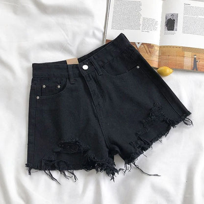 Shorts Vaqueros Mujer Cintura Alta | Denim Coreano Pierna Ancha con Roturas Streetwear 2024
