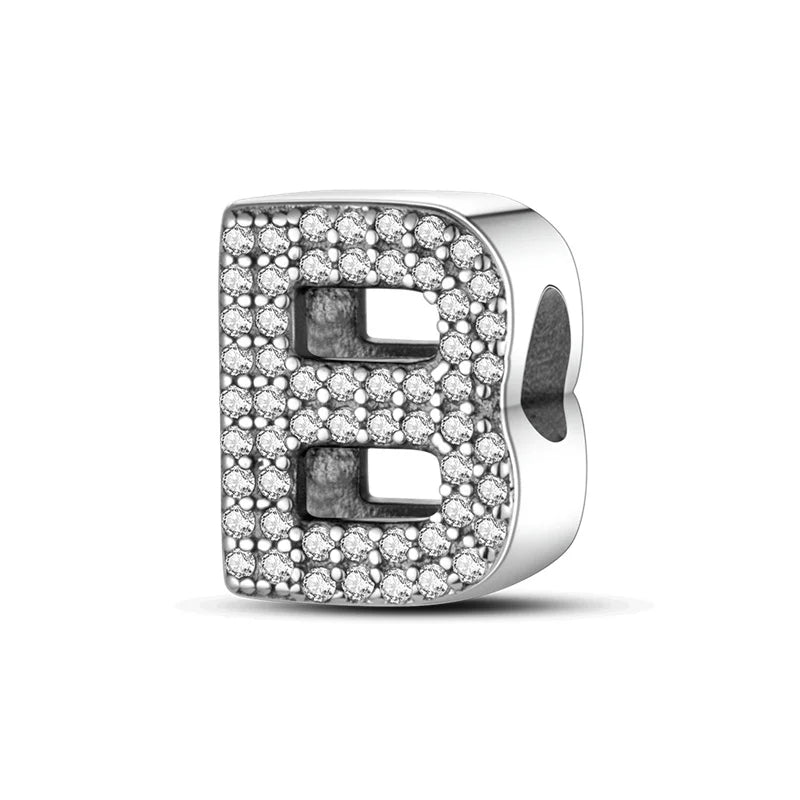 Charm letra alfabeto A-Z con circonias rosas en plata 925 – Abalorio elegante para pulseras tipo Pandora, joyería DIY personalizada
