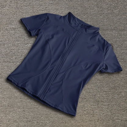 Camiseta Deportiva Mujer Verano | Top Slim Fit Secado Rápido Cuello Alto Cremallera Completa Yoga & Fitness