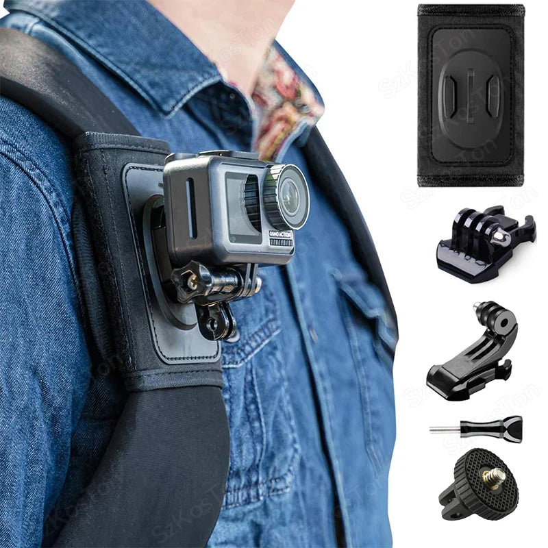 Soporte giratorio 360° para mochila – Montura de correa compatible con GoPro Hero 13/12/11/10/9, DJI Action, Insta360 X5/X4