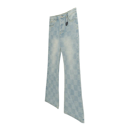 Jeans Hombre Acampanados Cuadros | Pantalones Rectos Patchwork Oversize High Street Moda Y2K