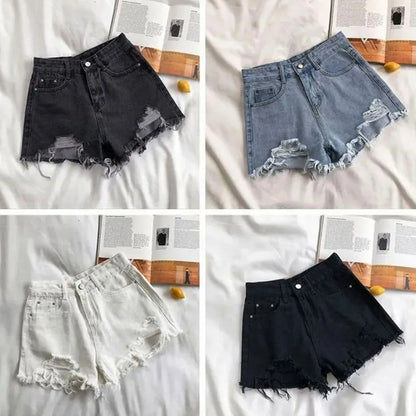 Shorts Vaqueros Mujer Cintura Alta | Denim Azul Coreano con Flecos y Detalles Y2K