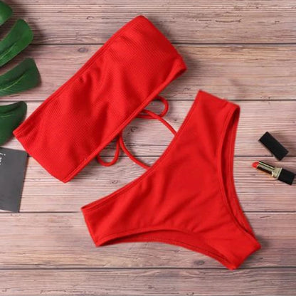 Bikini Mujer 2025 | Strapless Padded Alta Cintura Color Sólido