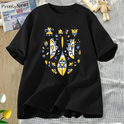 Camiseta Oversize Unisex Ucrania | Algodón Estampado Tridente Nacional