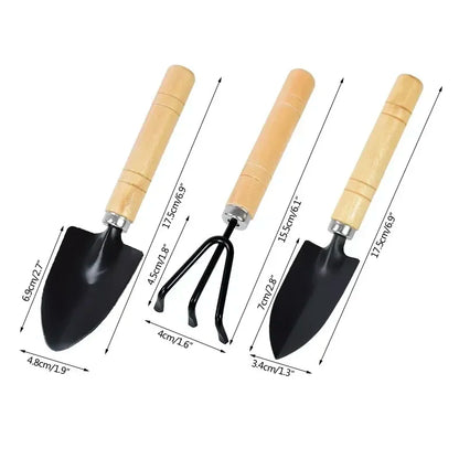 Set de 3 Herramientas de Jardinería Mini | Palita, Rastrillo y Pala para Macetas, Cactus y Plantas de Interior