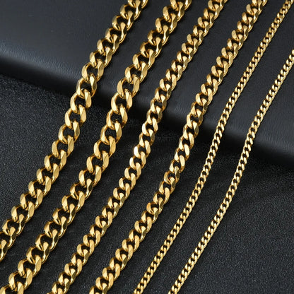 Collar Cadena Cubana de Acero Inoxidable Unisex - 3.5MM 5MM 7MM en Negro y Dorado