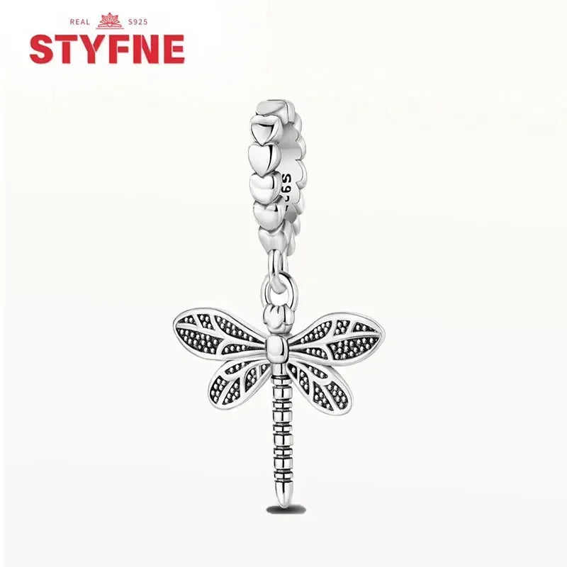 Charm Plata S925 Mariposa Libélula Flores con Gemas | Compatible Pulsera Pandora