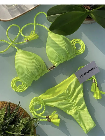 Bikini Mujer 2025 | Triángulo Multicolor Sin Espalda con Cordón