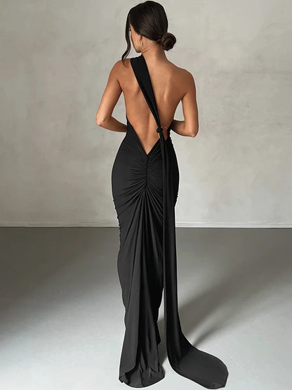 Vestido Largo Mujer Sexy 2024 | Vestido Un Hombro Espalda Descubierta Ajustable Elegante Y2K