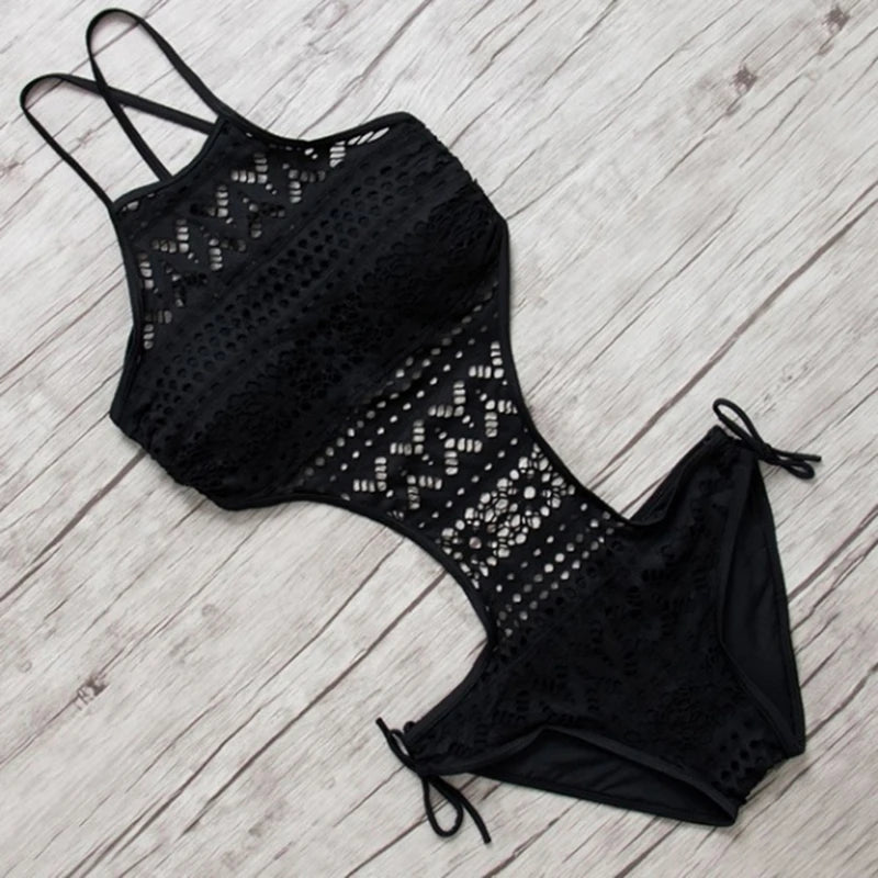 Traje de Baño Entero Mujer 2025 | Sexy Halter Backless Crochet Playa
