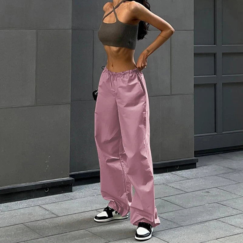 Pantalones Cargo Mujer Y2K | Parachute Oversize Tiro Bajo Pierna Ancha