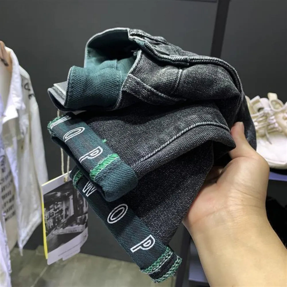 Jeans Slim Hombre Estilo Coreano con Estampado | Pantalón Vaquero Streetwear de Lujo Primavera Otoño
