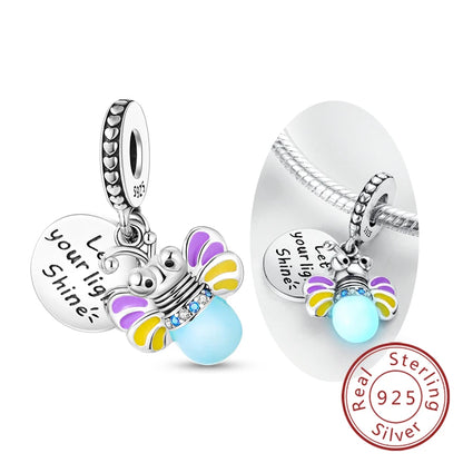 Charm de Plata 925 Luciérnaga y Mariposa Luminoso – Abalorio Brillante para Pulseras Originales