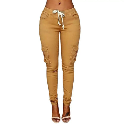 Pantalones Rectos Mujer | Cargo con Cordón Cintura Alta Multi-Bolsillos Casual S-4XL