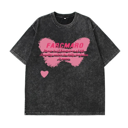 Camiseta Oversize Mujer Algodón Lavado | Estampado Leopardo Moda Y2K Manga Corta
