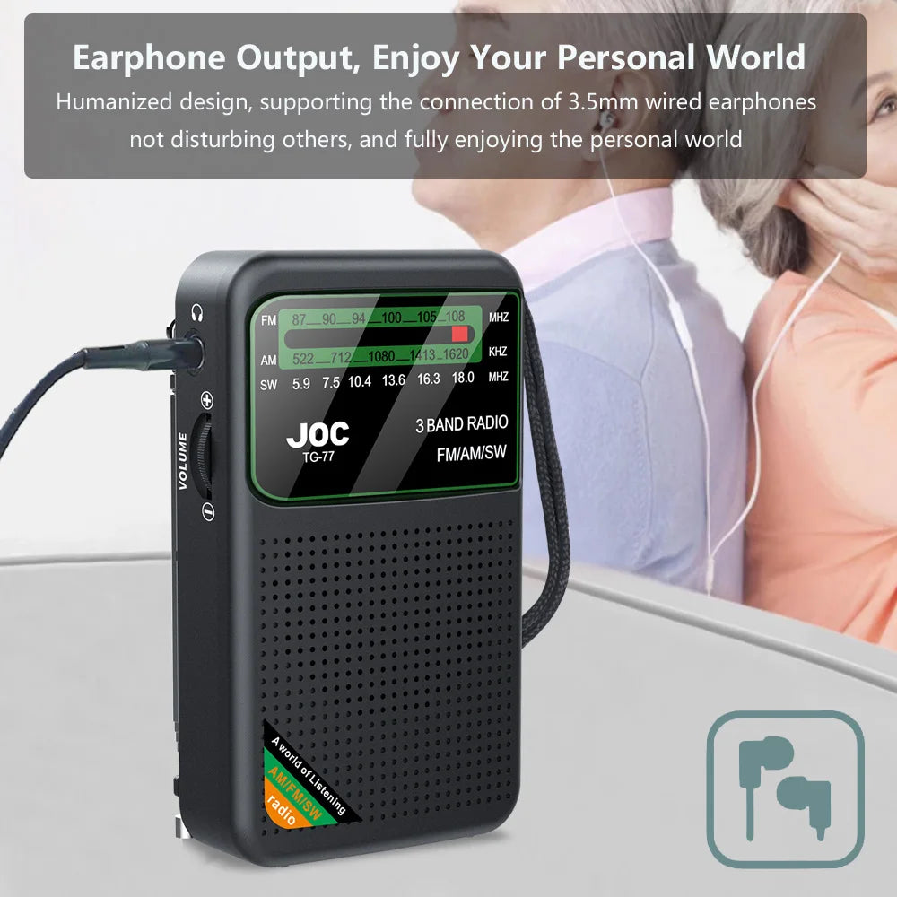 Pocket Mini Radio AM/FM/SW Recargable – Radio Portátil con Batería Externa y Entrada Auriculares