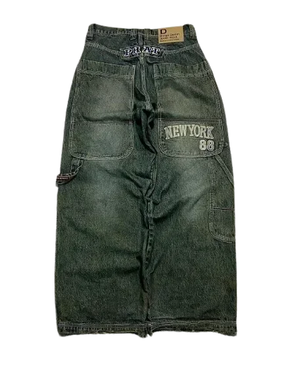 Jeans Oversize Y2K Phantom Unisex | Pantalones Baggy Estilo Hip Hop Streetwear con Parche Bordado Araña Gótico Retro